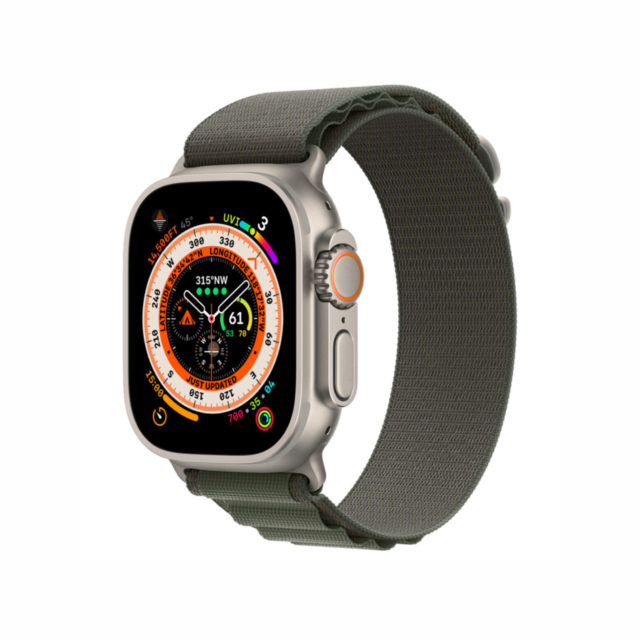 Apple Watch Ultra GPS + Celular, Capa de titânio de 49mm com banda (verde/preto)